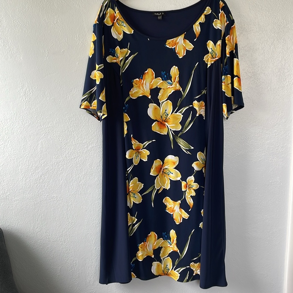 Sami‎ & Jo Navy Blue Yellow Floral Pull On Shift Sheath Dress Size 26/28 4X